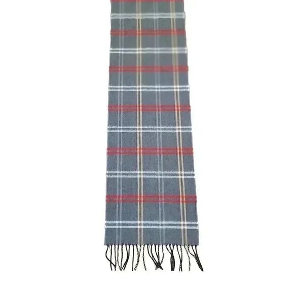 DNY Adult Softer than Cashmere Gray/Red Plaid w Fringe 12" x 66" EUC - Picture 6 of 7